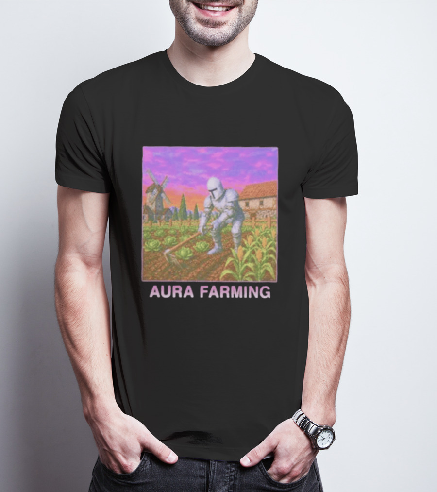 Aura Farming Knight Medieval Meme Windmill Crops Cabbage Garden T-Shirt