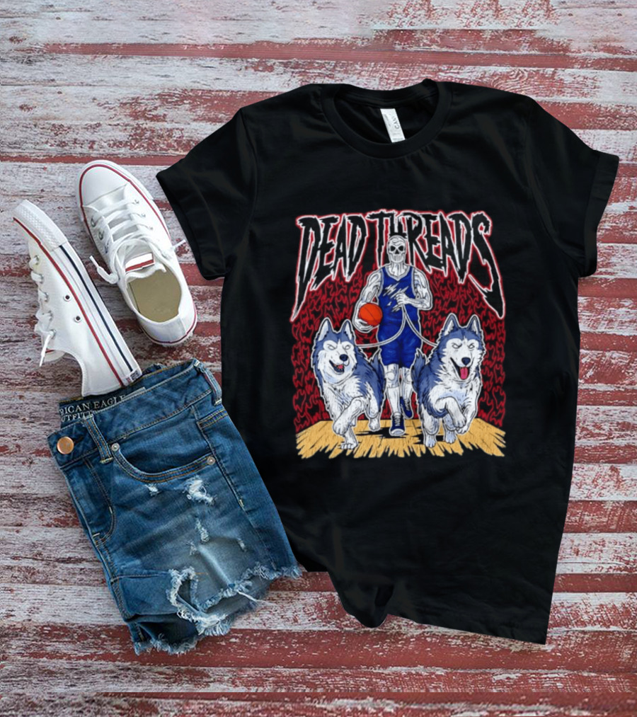 Dead Threads Skeleton Basketball Huskies Flames T-Shirt