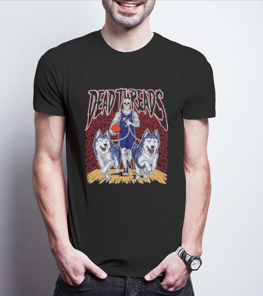 Dead Threads Skeleton Basketball Huskies Flames T-Shirt