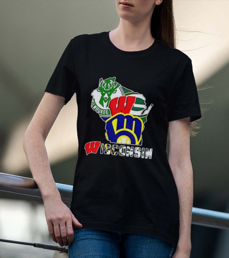 Milwaukee Bucks Green Bay Packers Milwaukee Brewers Collage Wisconsin T-Shirt