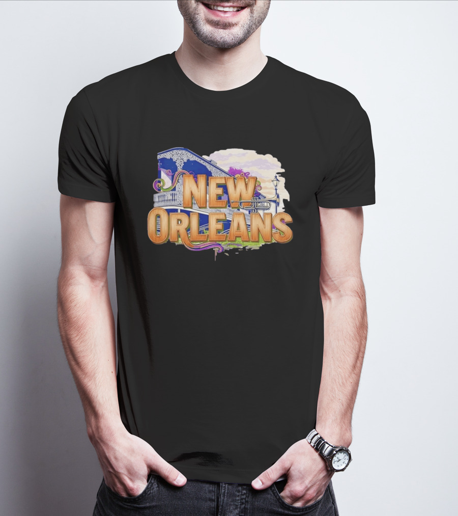 New Orleans Jazz Musical Vibes Trombone Balcony T-Shirt
