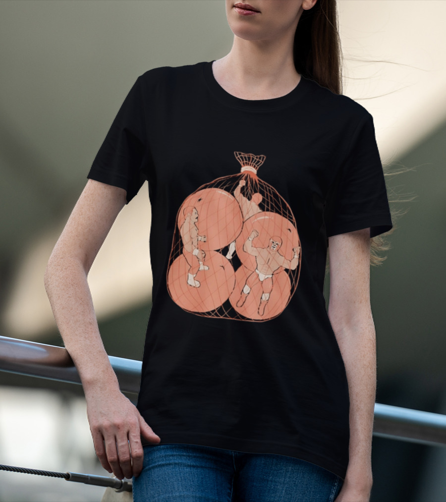 Wrestlers In Orange Produce Bag Mesh T-Shirt