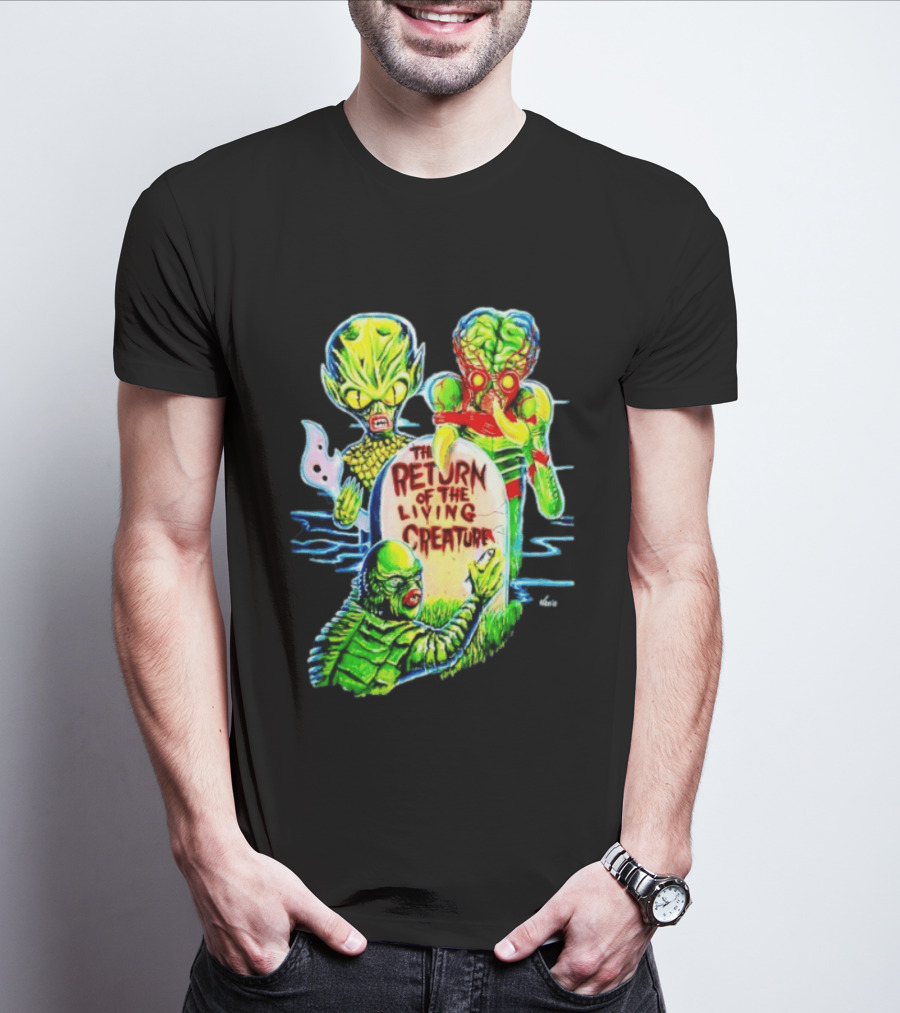 The Return Of The Living Creature Horror Movie Monsters And Tombstone Scene T-Shirt