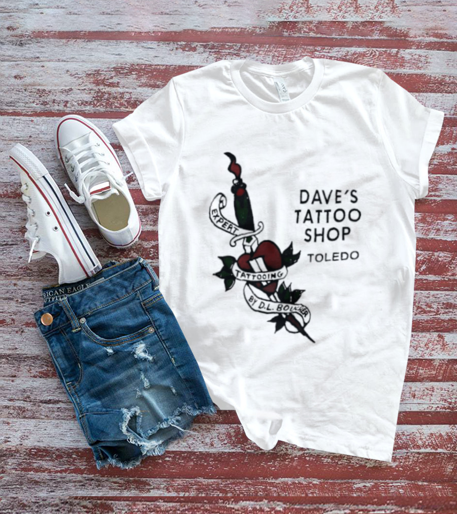Dave's Tattoo Shop Toledo Expert Tattooing By DL Boucher Heart And Dagger Tattoo T-Shirt