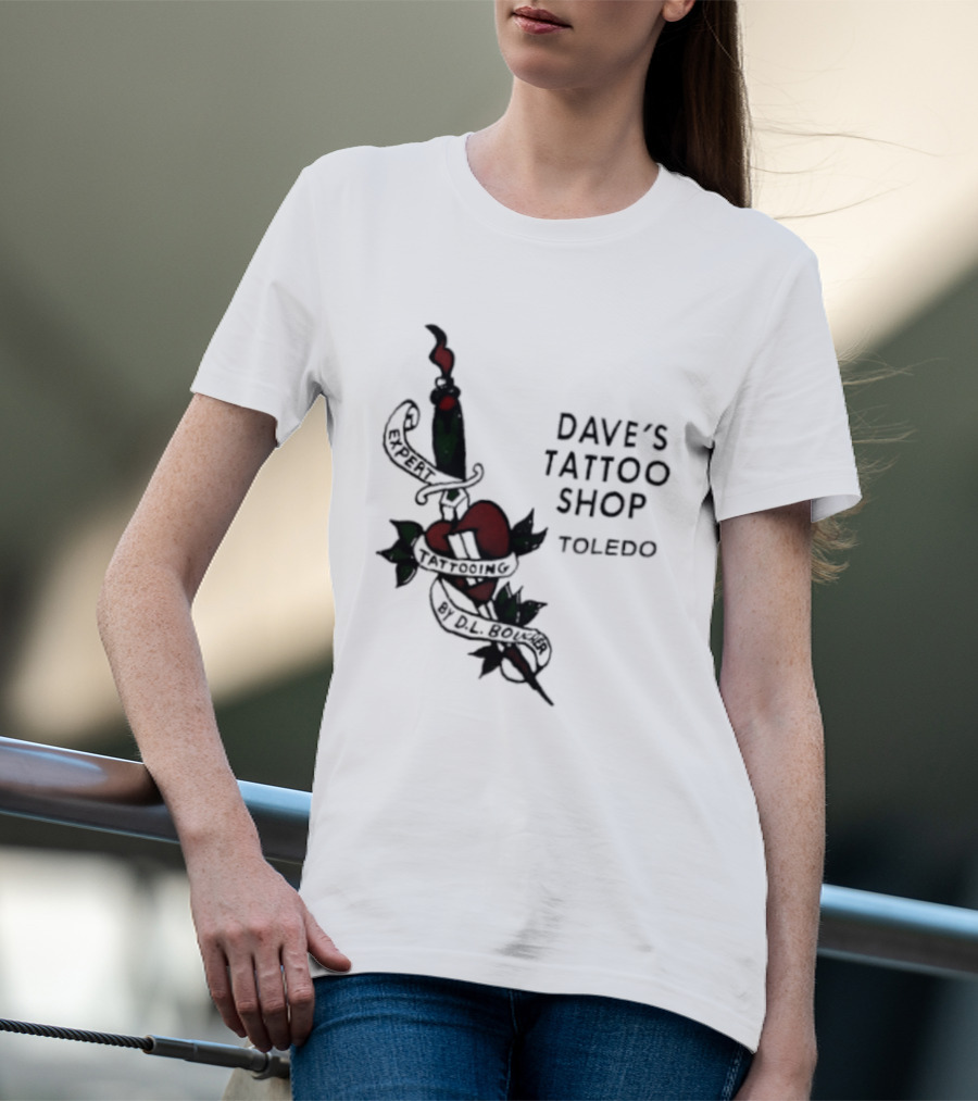 Dave's Tattoo Shop Toledo Expert Tattooing By DL Boucher Heart And Dagger Tattoo T-Shirt