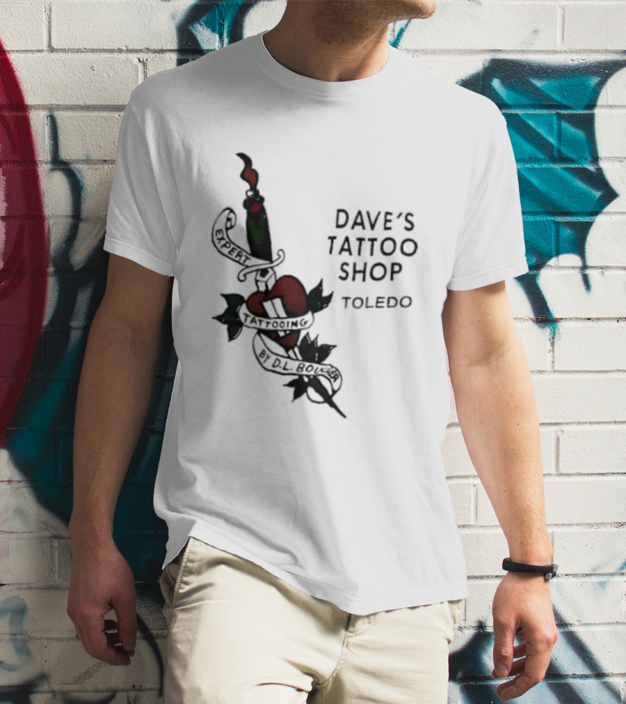 Dave's Tattoo Shop Toledo Expert Tattooing By DL Boucher Heart And Dagger Tattoo T-Shirt