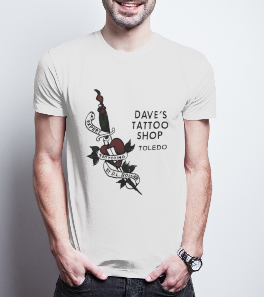 Dave's Tattoo Shop Toledo Expert Tattooing By DL Boucher Heart And Dagger Tattoo T-Shirt