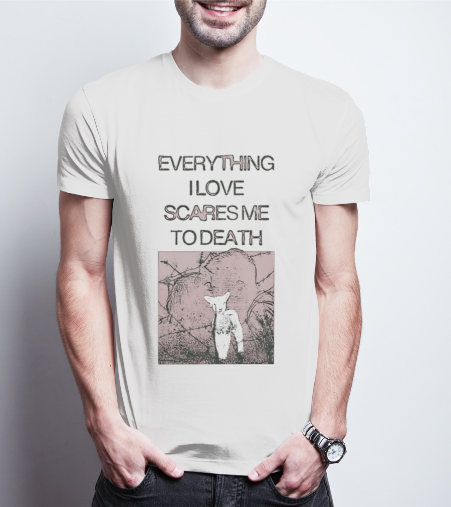 Everything I Love Scares Me To Death Existential Dread Sheep On Red T-Shirt