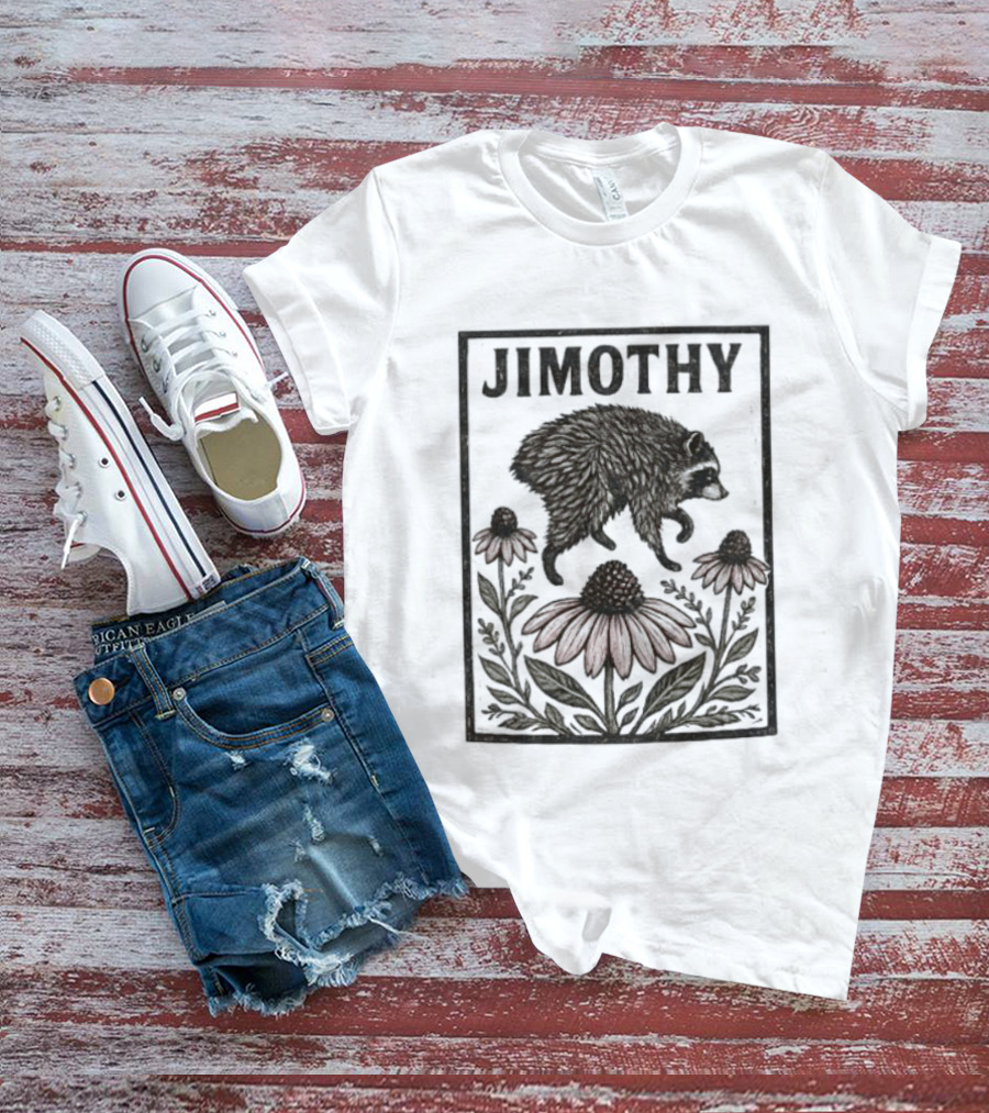 Jimothy Raccoon Coneflower Botanical Floral T-Shirt