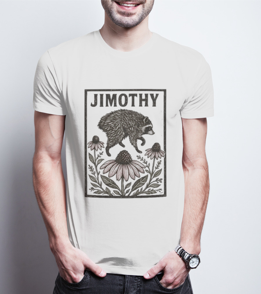 Jimothy Raccoon Coneflower Botanical Floral T-Shirt