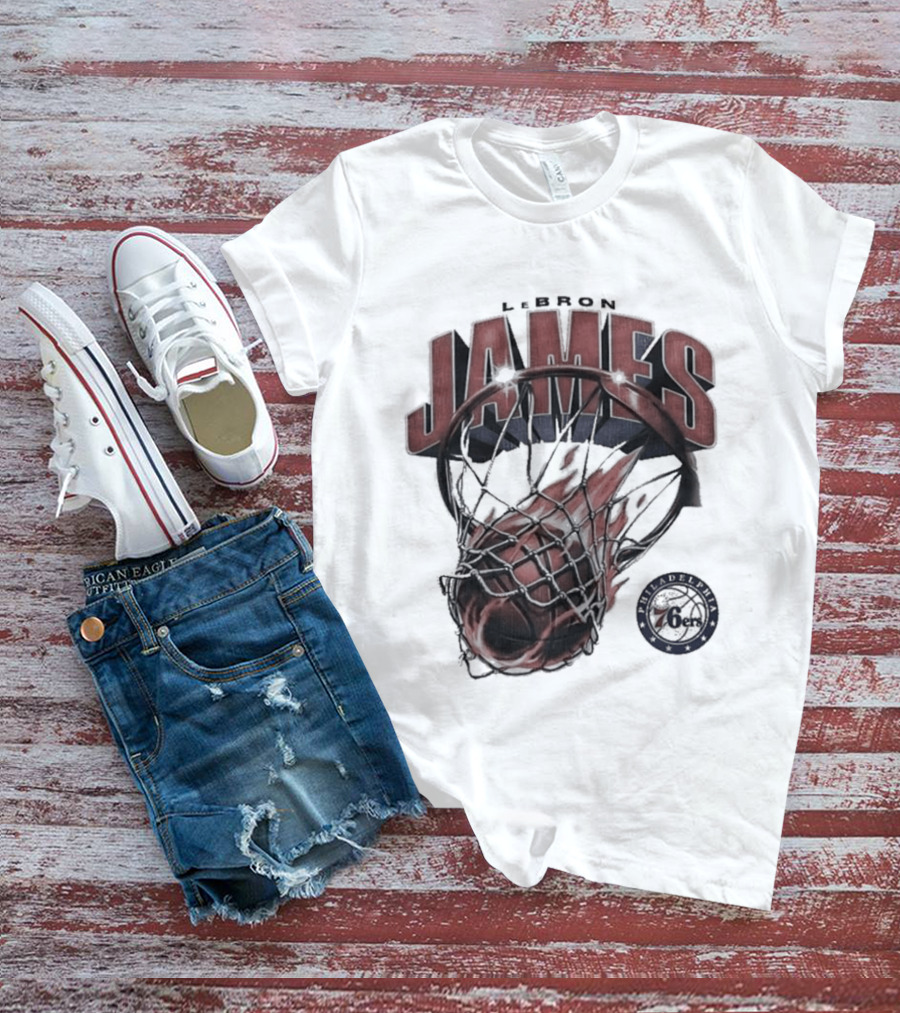 LeBron James 76ers Basketball Iconic Slam Dunk 76ers T-Shirt