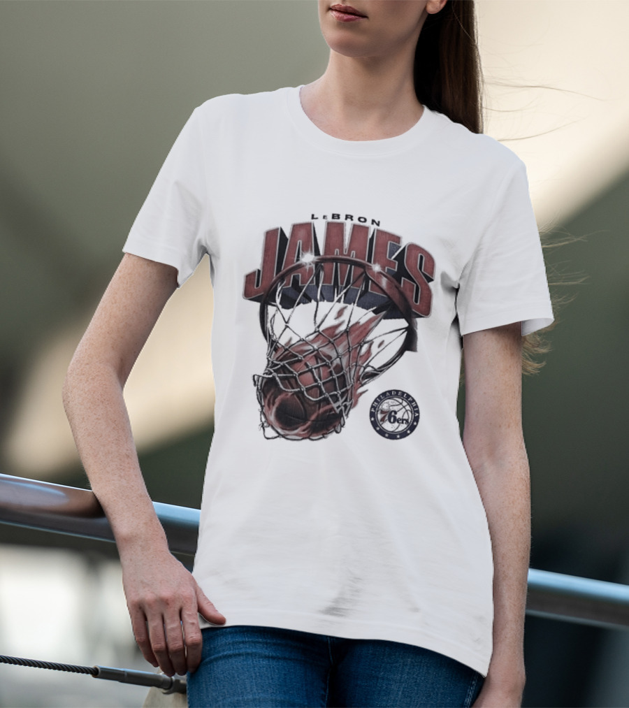 LeBron James 76ers Basketball Iconic Slam Dunk 76ers T-Shirt