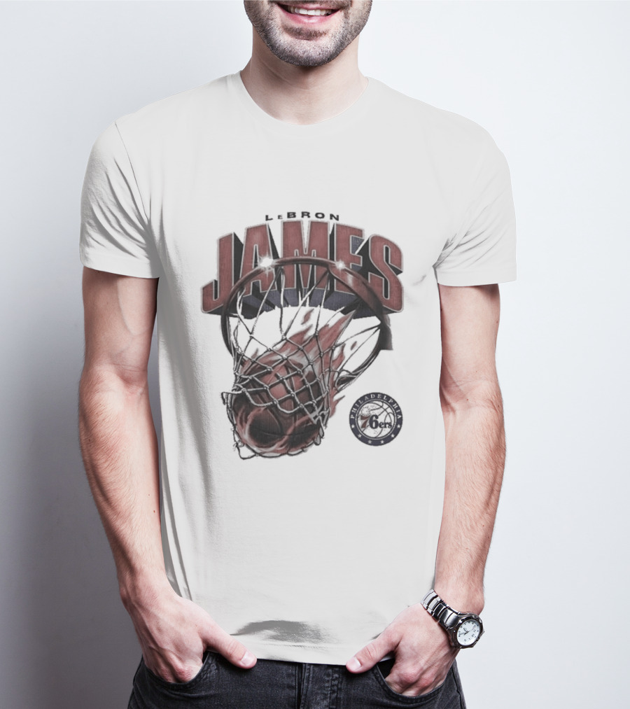 LeBron James 76ers Basketball Iconic Slam Dunk 76ers T-Shirt