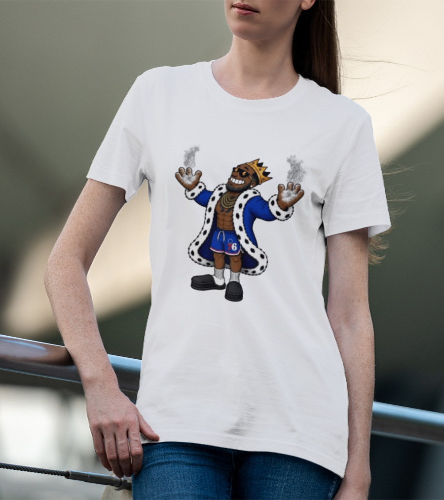 Philadelphia 76ers Cartoon King LeBron James Style Player With Crown And Robe T-Shirt