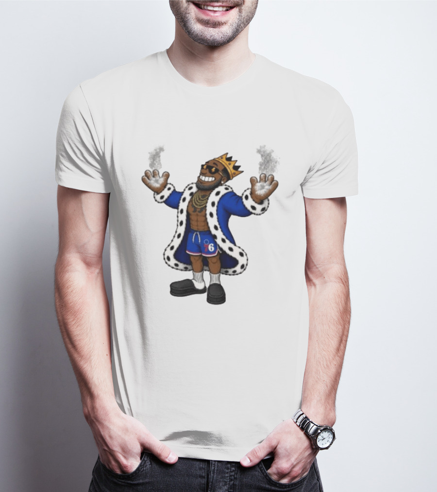 Philadelphia 76ers Cartoon King LeBron James Style Player With Crown And Robe T-Shirt