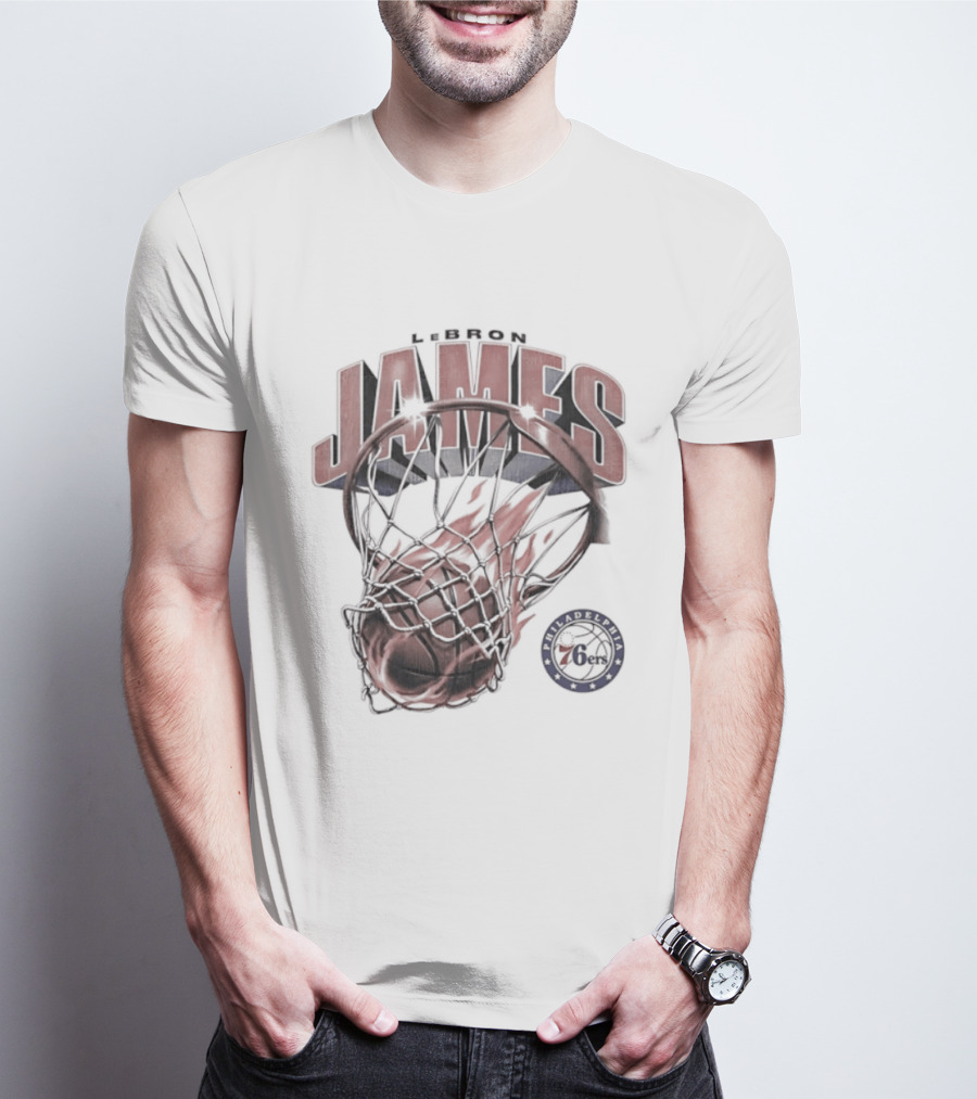 LeBron James Basketball Hoop Fire Philadelphia 76ers T-Shirt