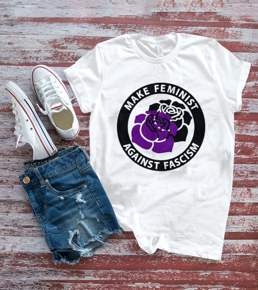 Make Feminist Against Fascism Purple Black Rose T-Shirt