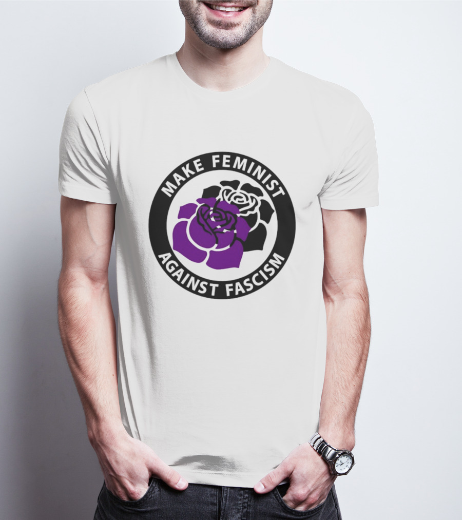 Make Feminist Against Fascism Purple Black Rose T-Shirt