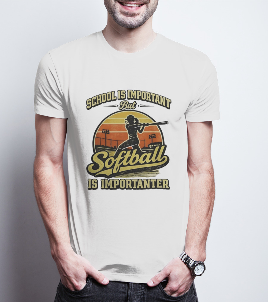 School Is Important But Softball Is Importanter Retro Silhouette Batter T-Shirt