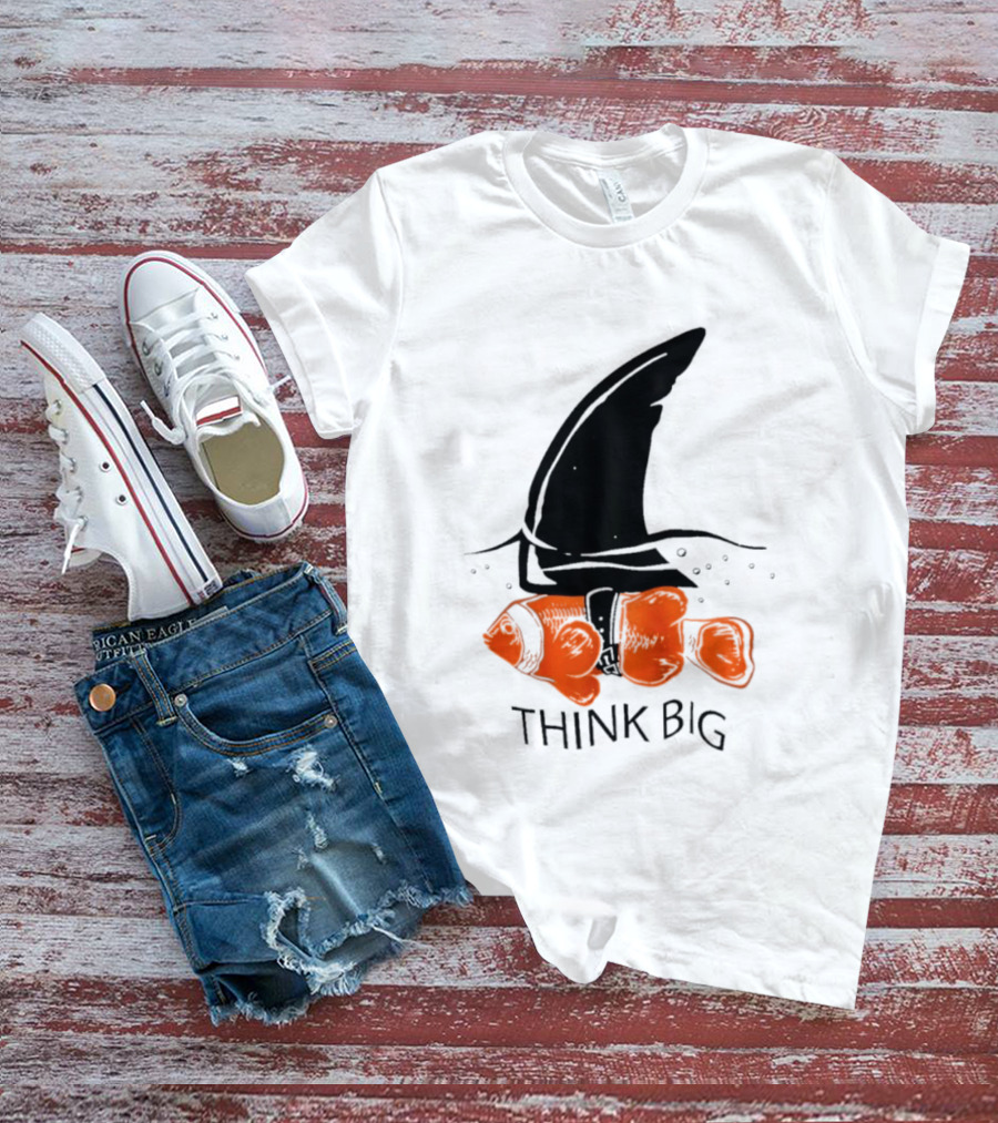 Think Big Goldfish Wearing Shark Fin T-Shirt