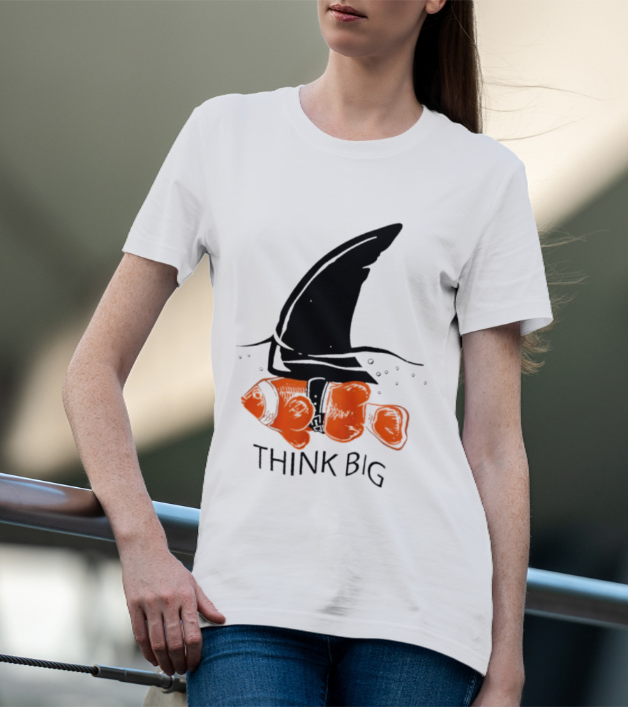 Think Big Goldfish Wearing Shark Fin T-Shirt