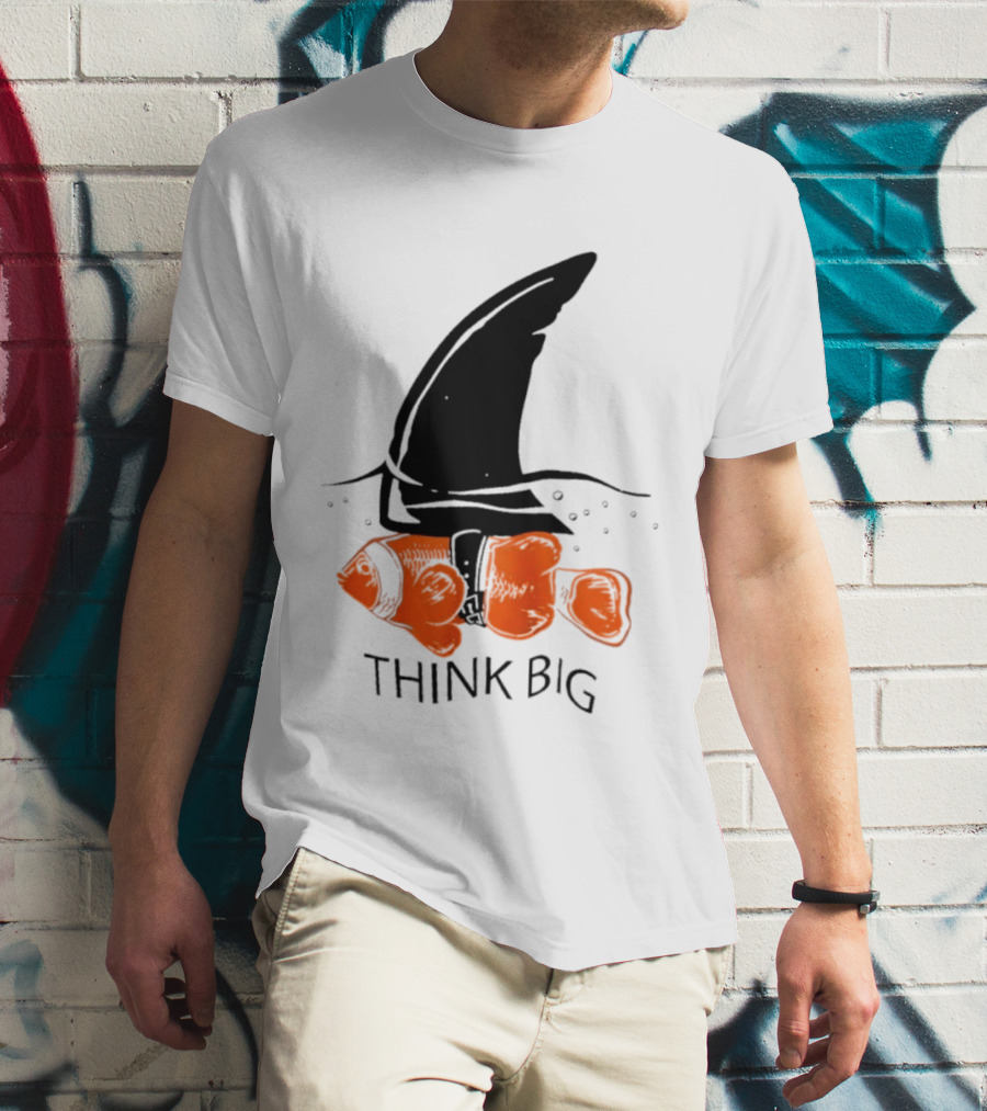 Think Big Goldfish Wearing Shark Fin T-Shirt
