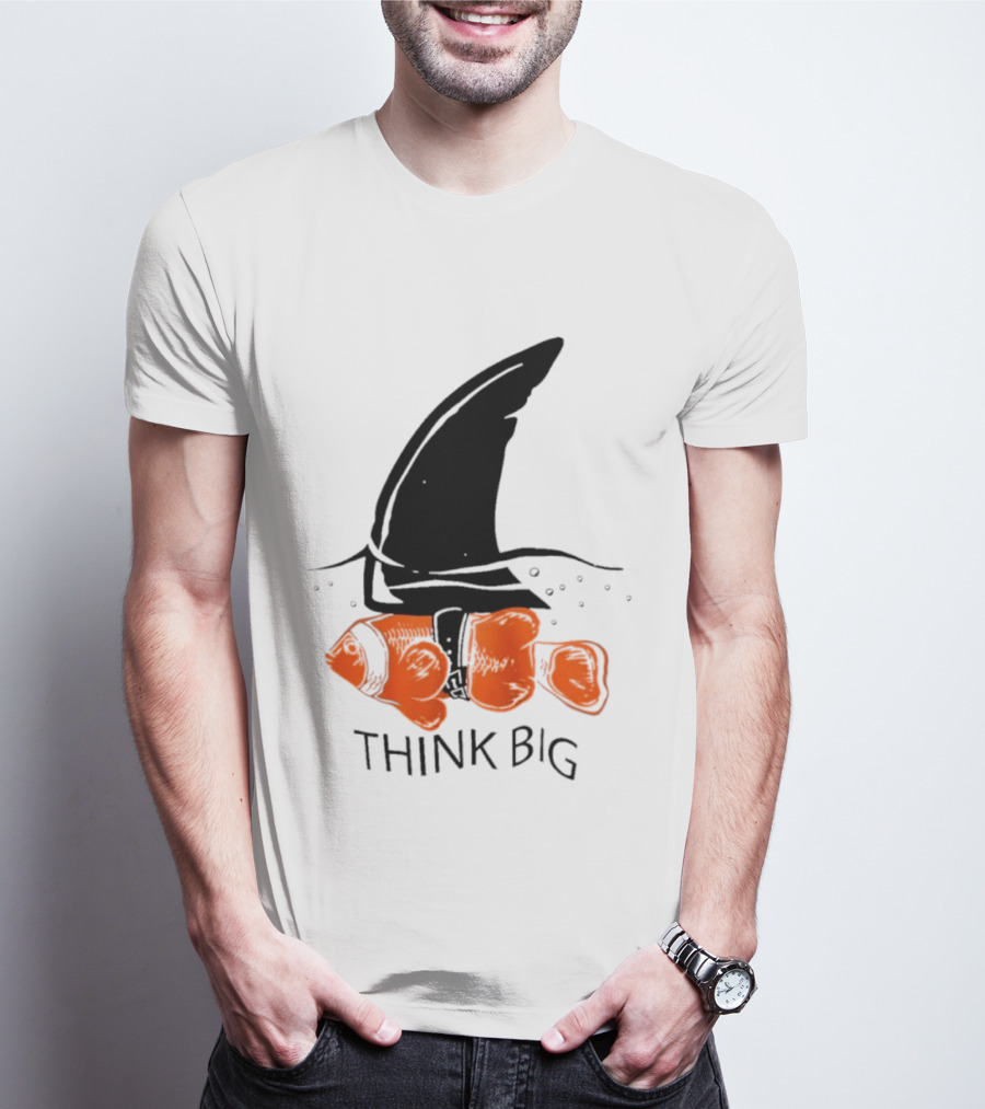 Think Big Goldfish Wearing Shark Fin T-Shirt