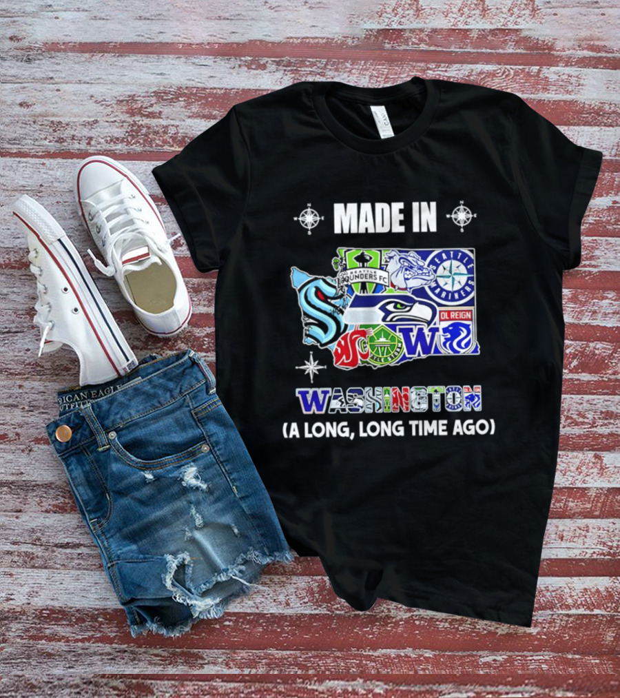 Made In Washington Seattle Mariners Seahawks Kraken Sports Team Map T-Shirt