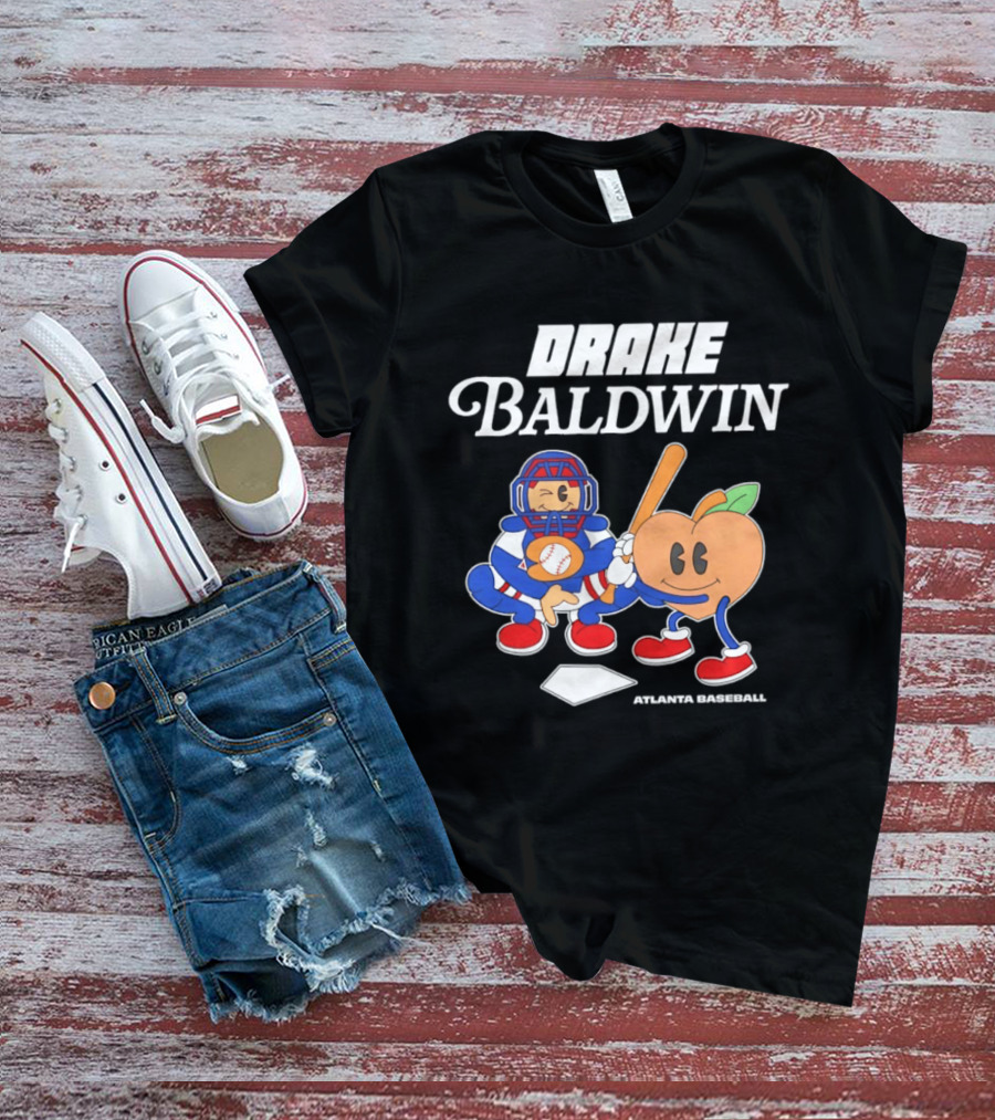 Drake Baldwin Atlanta Baseball Animated Peach Catcher T-Shirt