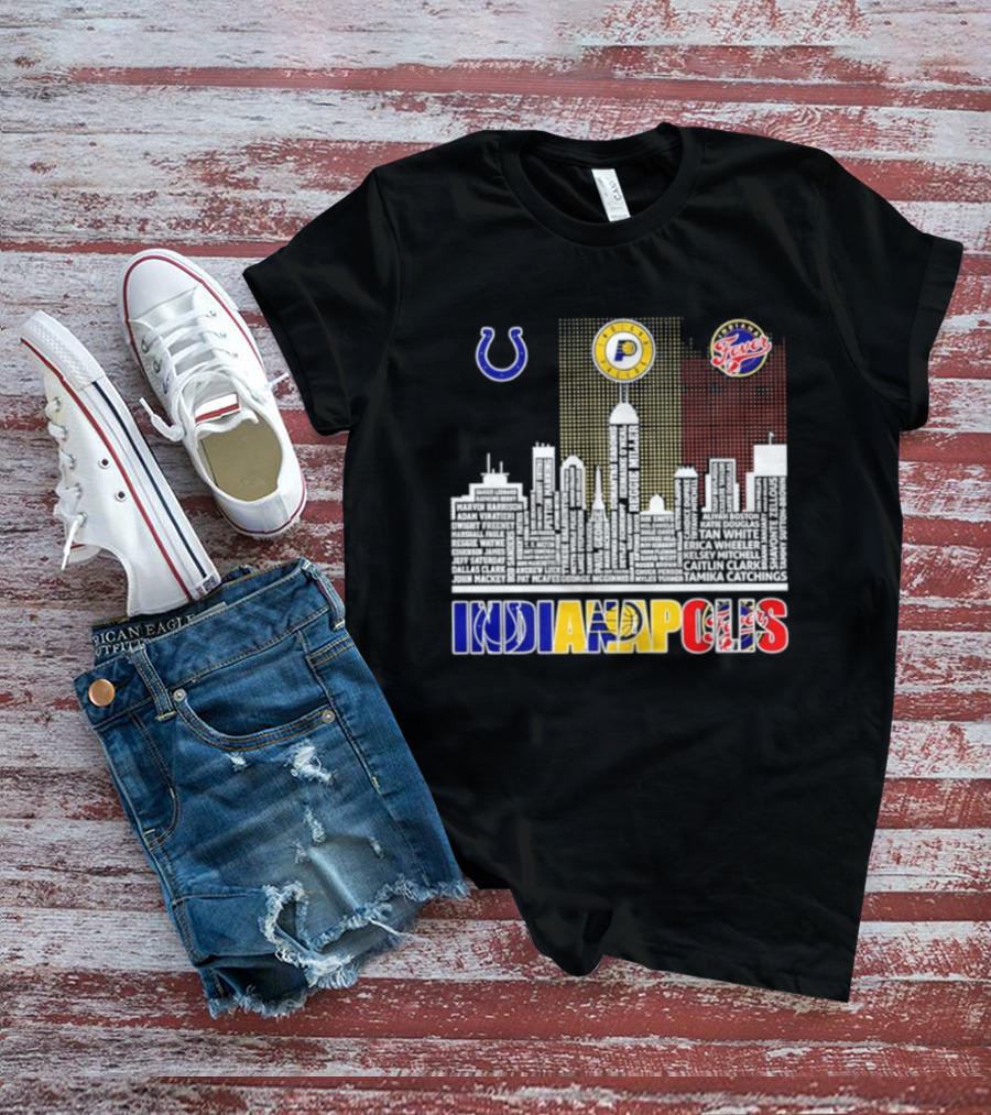 Indianapolis Colts Pacers Fever Skyline Logos And Cityscape T-Shirt