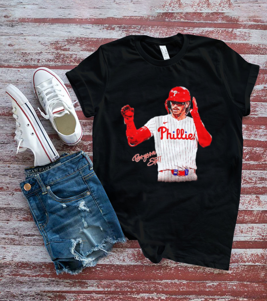 Philadelphia Phillies Bryson Stott Baseball Player Red And White Uniform T-Shirt