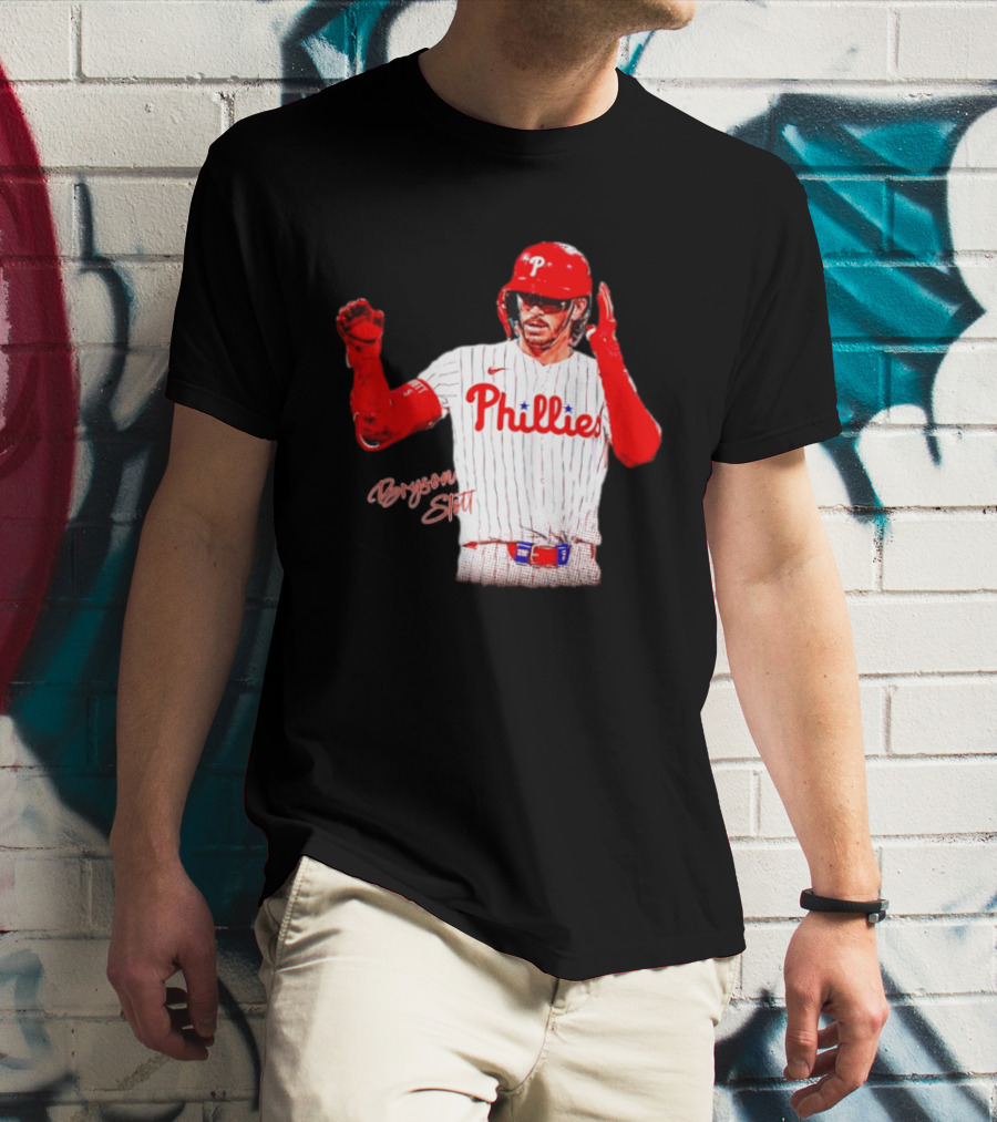 Philadelphia Phillies Bryson Stott Baseball Player Red And White Uniform T-Shirt