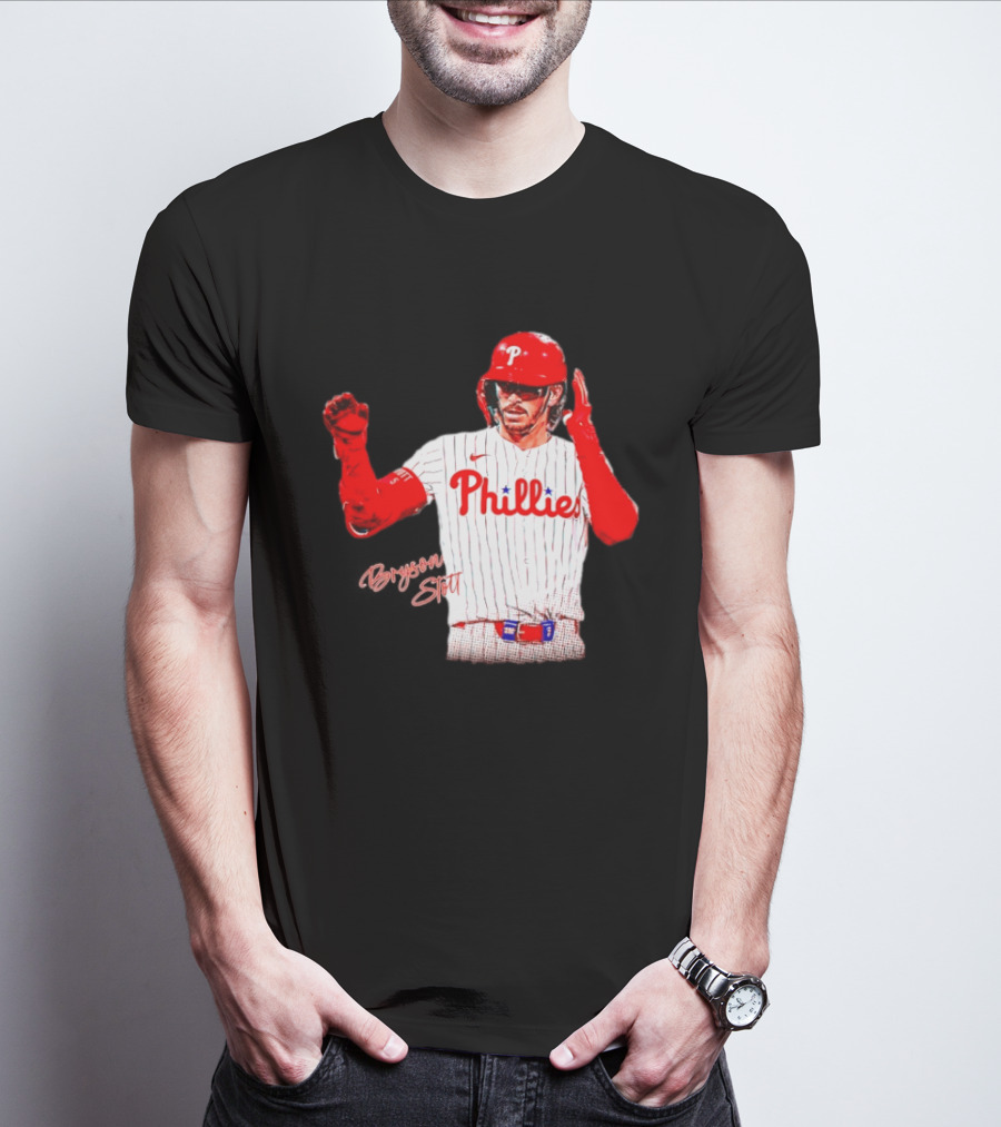 Philadelphia Phillies Bryson Stott Baseball Player Red And White Uniform T-Shirt