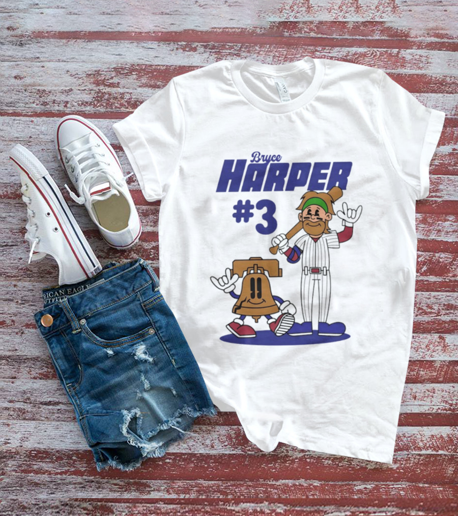 Bryce Harper #3 Philadelphia Phillies MLB Liberty Bell Animated Players T-Shirt