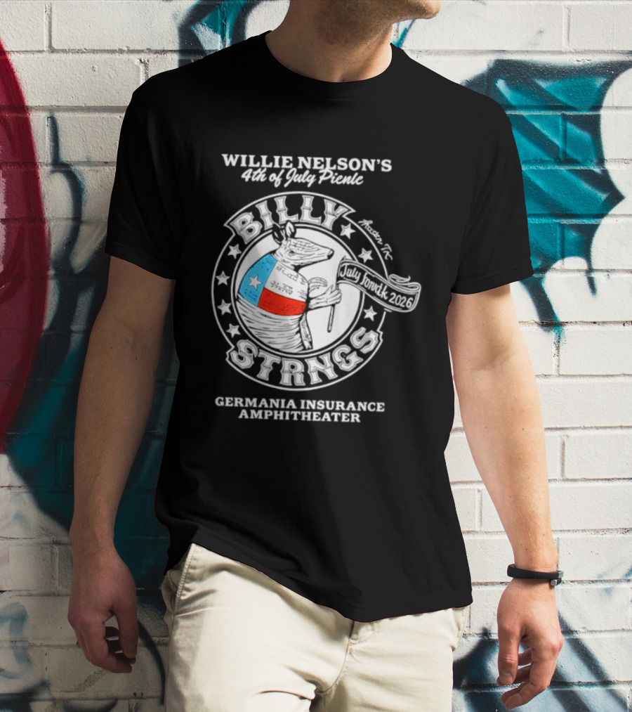 Willie Nelson's 4th Of July Picnic Billy Strings Germania Insurance Amphitheater Texas Flag Guitar T-Shirt