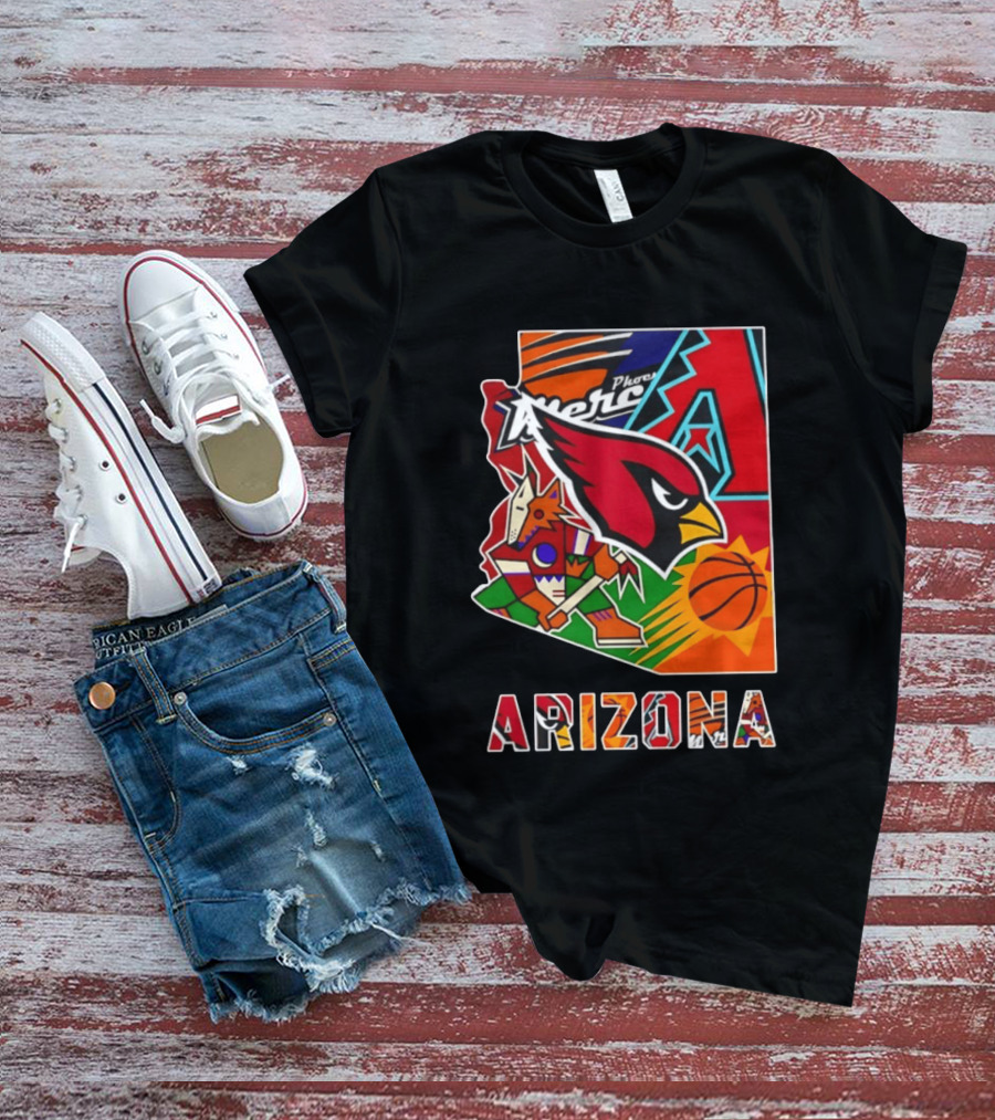 Arizona Cardinals Diamondbacks Suns Mercury Coyotes Sports Teams Map 2026 T-Shirt