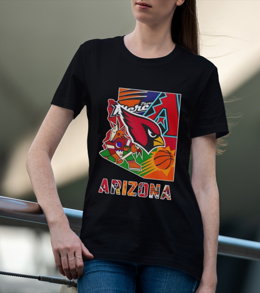 Arizona Cardinals Diamondbacks Suns Mercury Coyotes Sports Teams Map 2026 T-Shirt