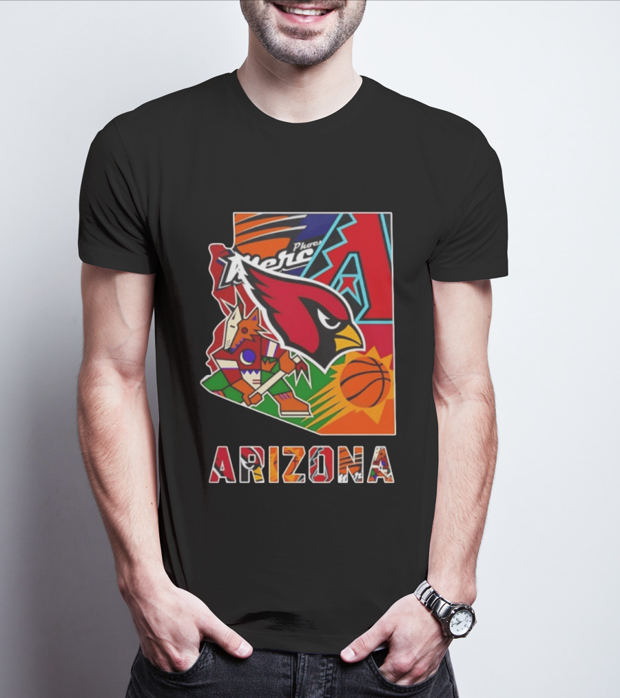 Arizona Cardinals Diamondbacks Suns Mercury Coyotes Sports Teams Map 2026 T-Shirt
