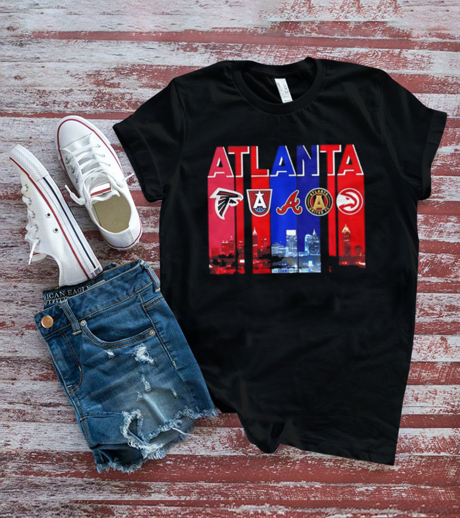 Atlanta Falcons Hawks Braves United FC Skyline City Sports Logos T-Shirt