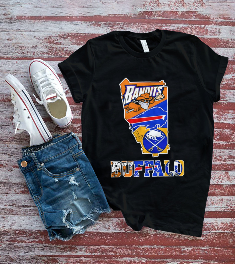 Buffalo Bandits Bills Sabres New York Sports Team Map Collage T-Shirt