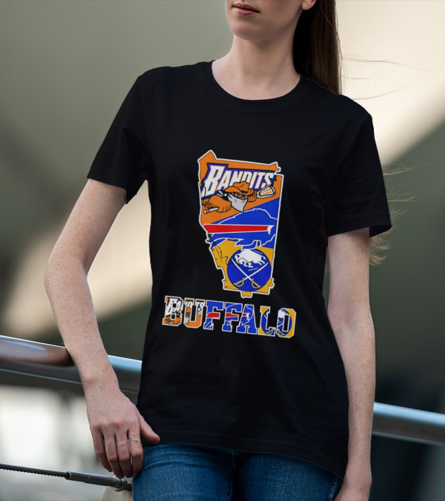 Buffalo Bandits Bills Sabres New York Sports Team Map Collage T-Shirt