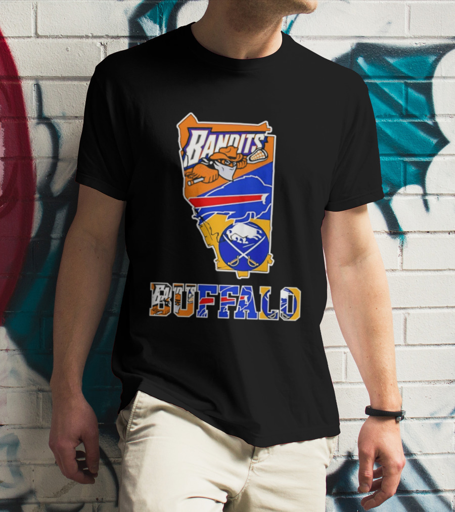Buffalo Bandits Bills Sabres New York Sports Team Map Collage T-Shirt