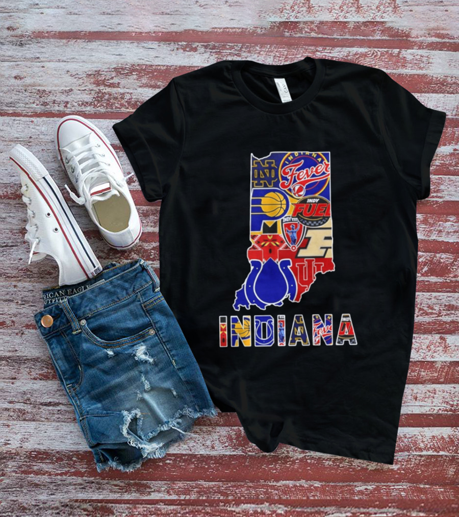 Indiana Basketball Colts Notre Dame Fever Indy Fuel Map Collage 2026 T-Shirt