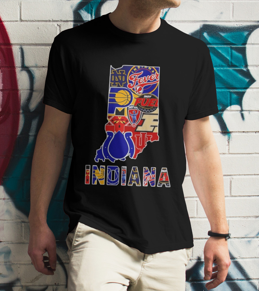 Indiana Basketball Colts Notre Dame Fever Indy Fuel Map Collage 2026 T-Shirt