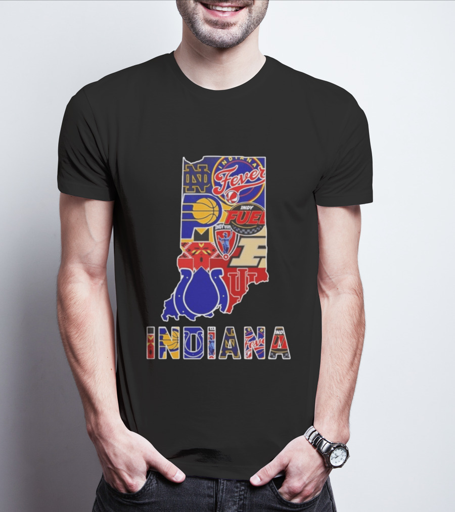 Indiana Basketball Colts Notre Dame Fever Indy Fuel Map Collage 2026 T-Shirt