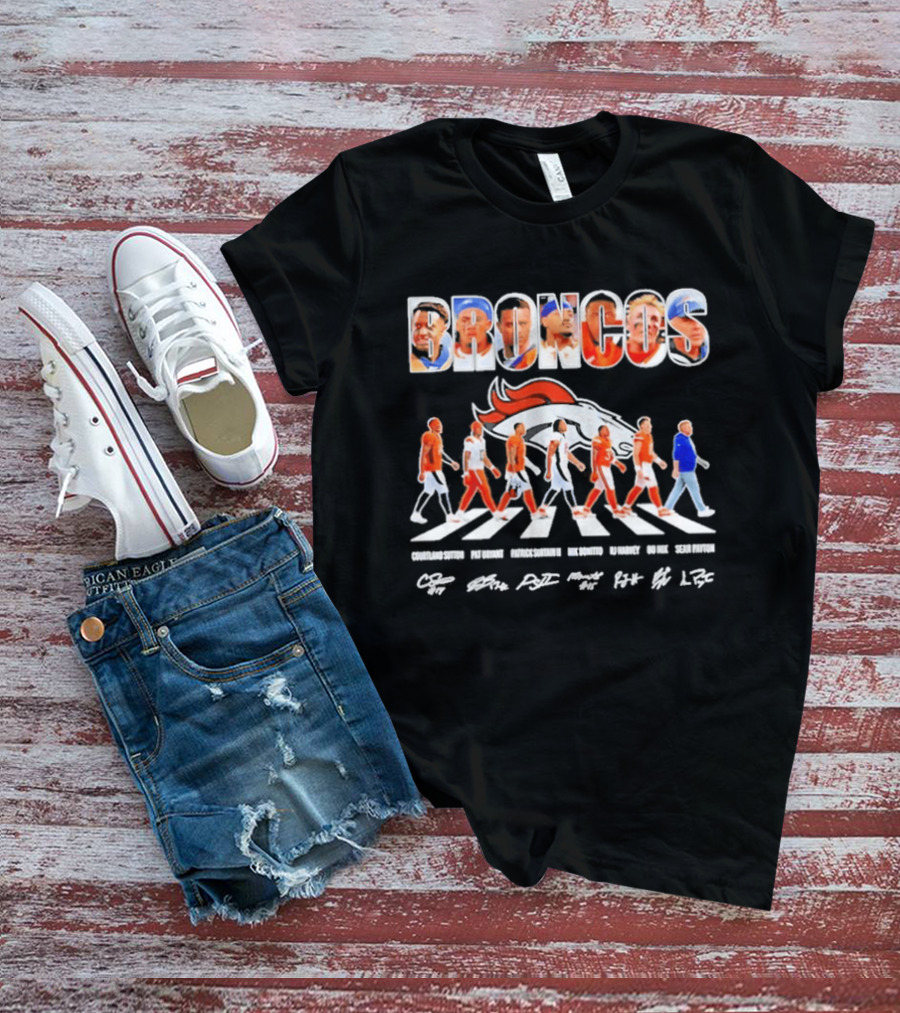 Denver Broncos Abbey Road Sutton Bryant Surtain II Bonitto Harvey Nix Payton Signatures NFL Team T-Shirt