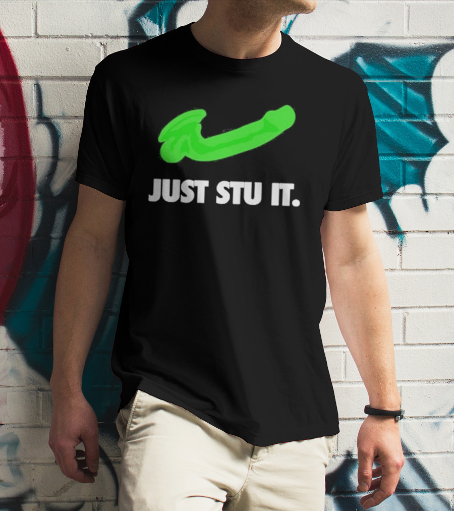 Just Stu It Green Swoosh Iconic Phrase T-Shirt