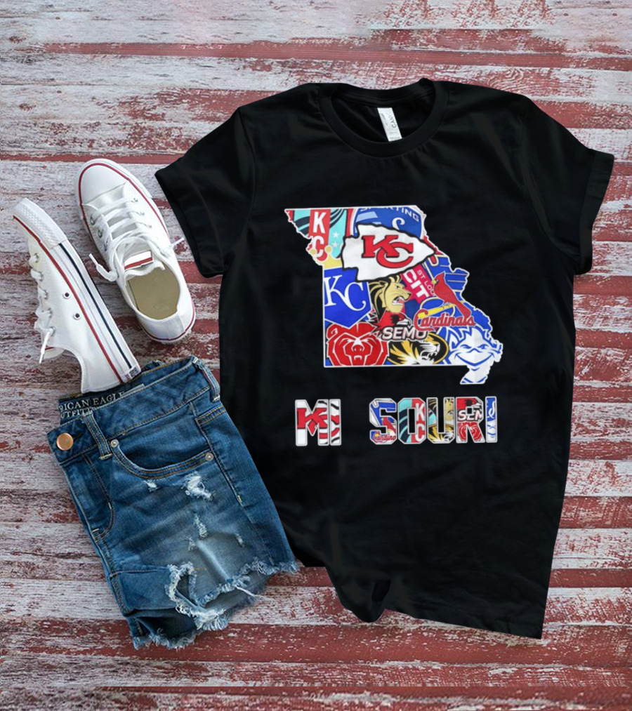 Missouri State KC Chiefs Cardinals SEMO Tigers Sports Map T-Shirt