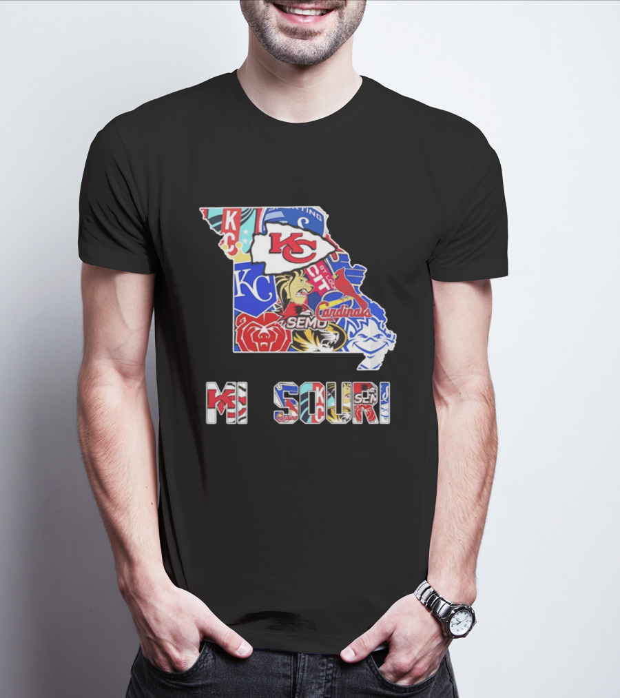 Missouri State KC Chiefs Cardinals SEMO Tigers Sports Map T-Shirt