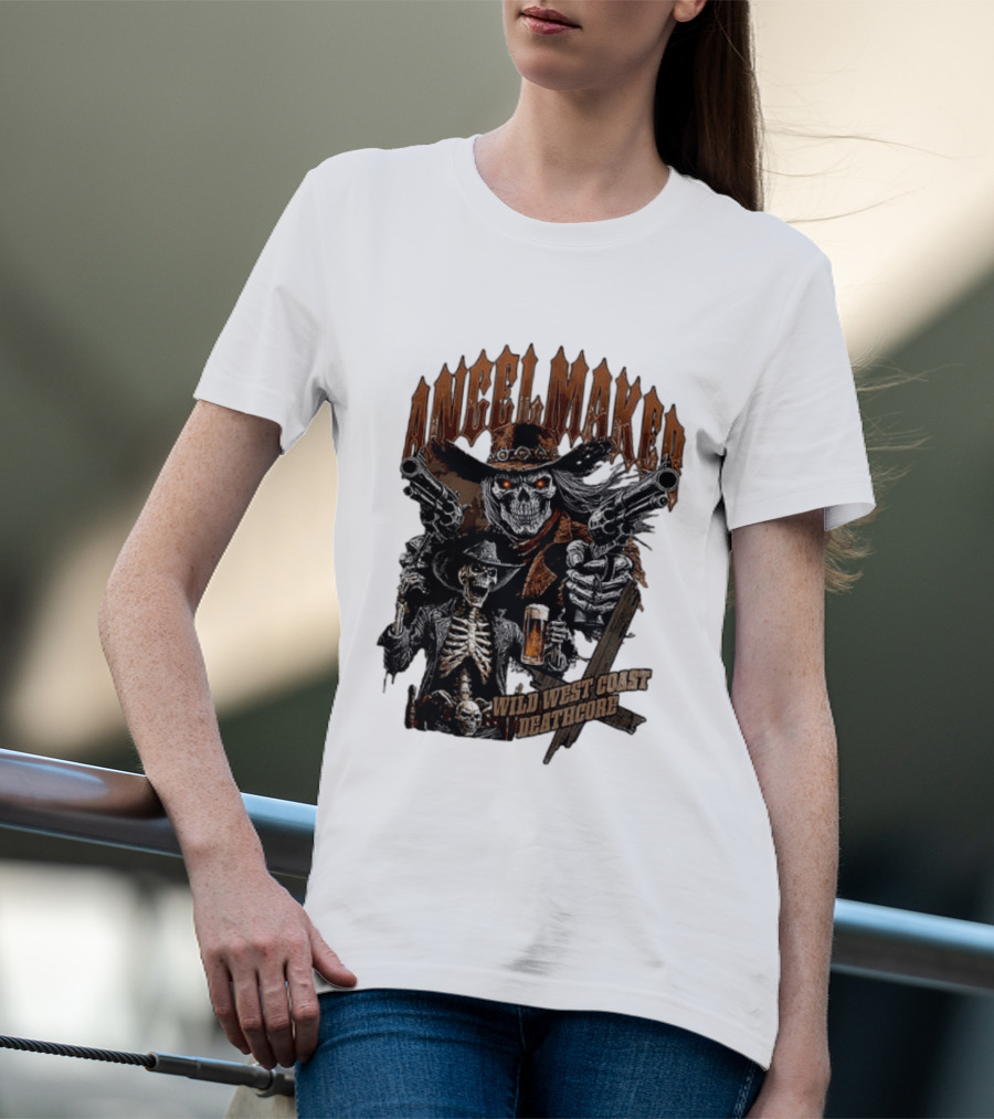 AngelMaker Wild West Coast Deathcore Skeleton Gunslinger Violence T-Shirt